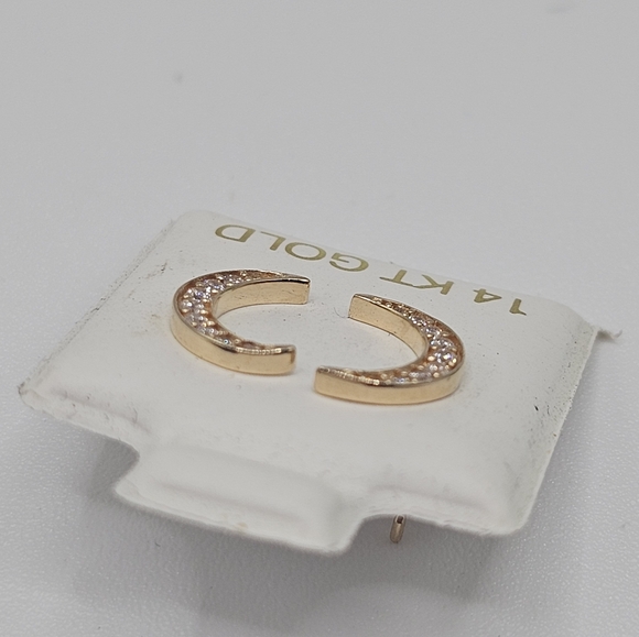 14KT Gold CZ Moon Push Back Fancy Earrings - Picture 9 of 10